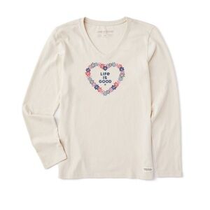 Women's Life is Good Long Sleeve Rainbow Daisy Heart Tee Large L